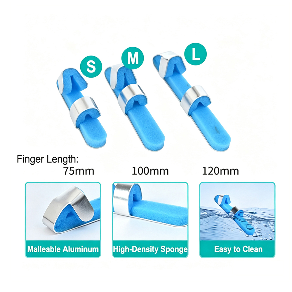 Díluailitheoir Brace Splint Finger, Tacaíocht Alúmanam Bendable le Línéar Spúinse Ard-dlúis Chompord, Faoiseamh Péine le haghaidh Airtrítis, Sprains, Briste, Trigger Finger, 3 Méid ar Fáil
