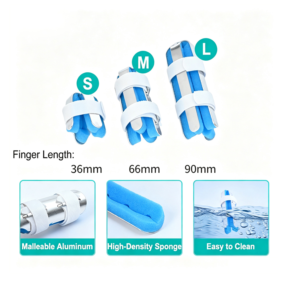 3 Méid Ceathair Phíosa Splint Finger Alúmanam Intuargainte le Stuáil Spúinse