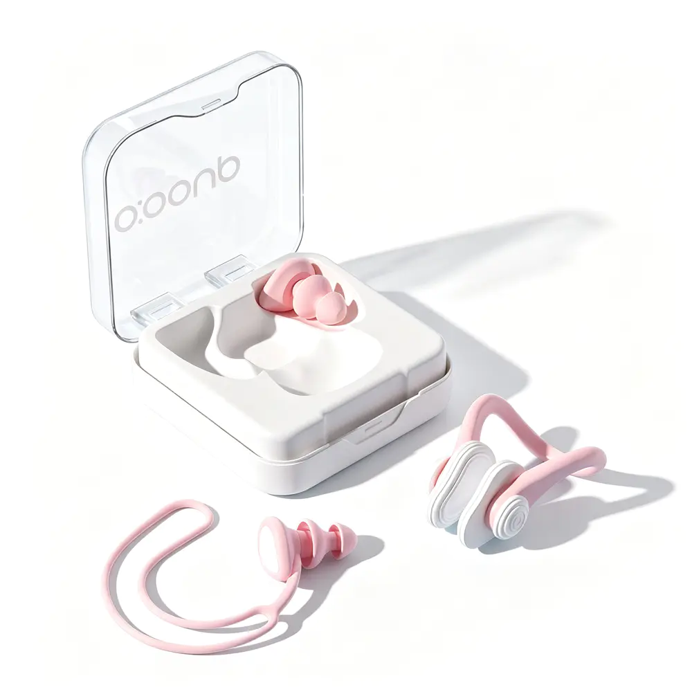 Plocóidí Cluas Snámha Silicone Ath-inúsáidte 3 in 1 le Lanyard Frith-Chaillte