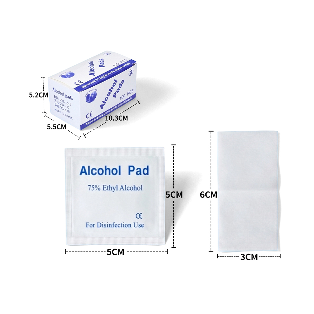 100 ríomhaire/Bosca 3cm x 6cm Mór Fillte Aonair 75% Padaí Ullmhúcháin Alcóil