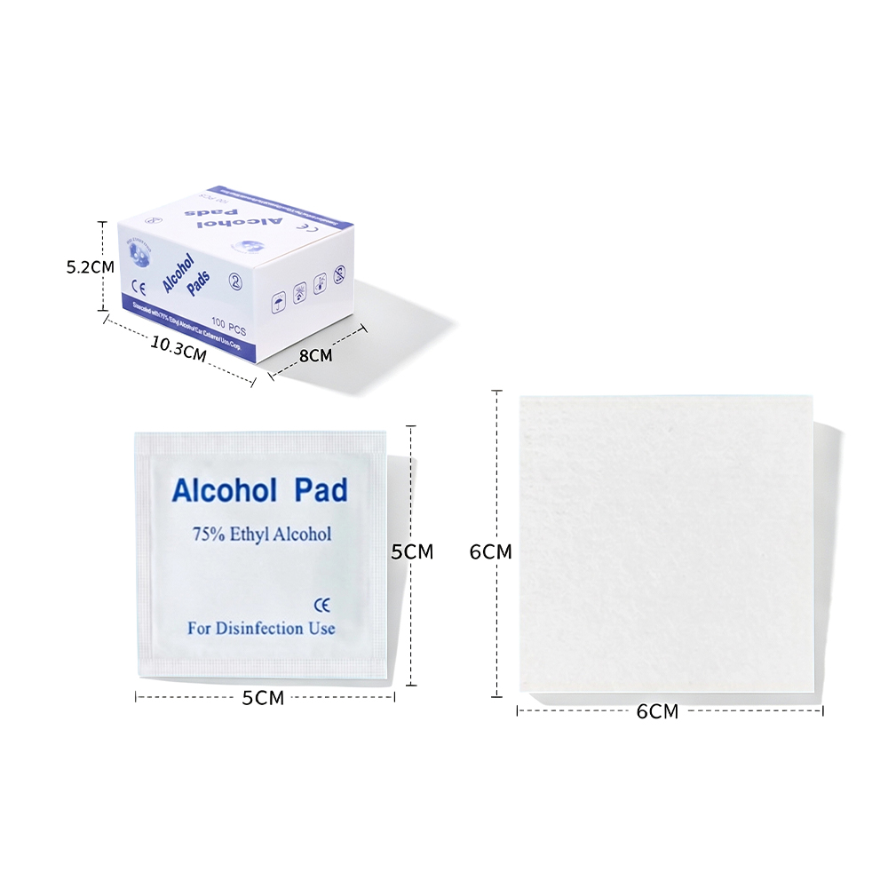 100 pillín/bosca mór 75% 6x6cm CE Pill Ullmhúcháin Alcóil Antaiseiptigh de ghrád Leighis Fillte Aonair