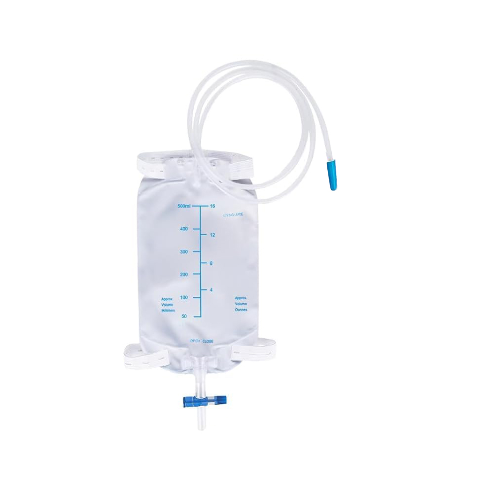 500ml Mála Cosa Urinary PVC Leighis Iniompartha & Discréideach Saor ó LaTeX le Comhla Frith-Aife